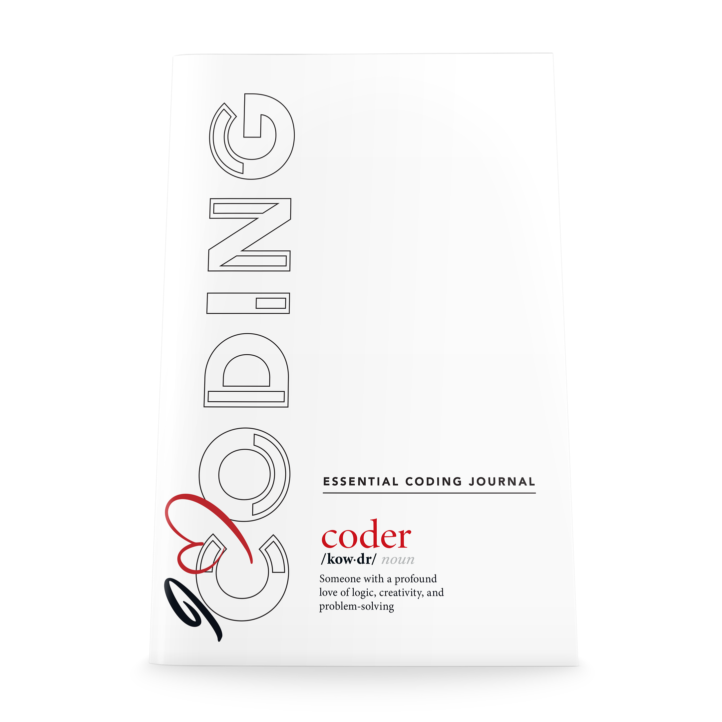 Essential Coding Journal - White plain notebook "I Love Coding" cover with prominent text translates coder as: "Someone with a profound love of logic, creativity, and problem-solving"